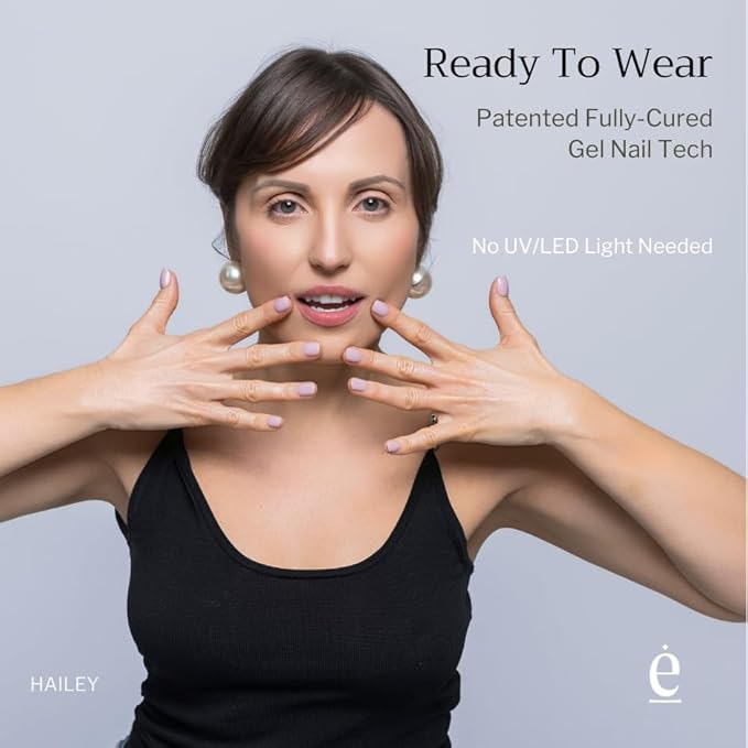 34 Piece Fully Cured Gel Nail Strips With No UV Light Needed, 14+ Days Gel Nail Polish Stickers, Salon Quality, Easy to Apply & Remove – Toxin Free, No Damage (Hailey)