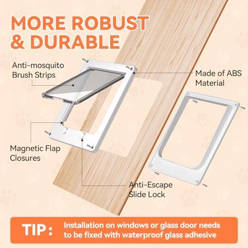 LIBBEPET Thin Interior Cat Door, 4 Way Locking for Cats ≤25 lbs，Extra Large | Fit Doors 0-0.8" Thick, Outer Size 9.8"x11.6", Anti Escape Rotating Lock, Magnetic Auto-Reset Flap, Weatherproof Brush Strips
