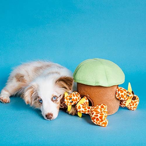 ZippyPaws - Zoo Friends Burrow, Interactive Squeaky Hide and Seek Plush Dog Toy - Giraffe Miniz, 3 Pack