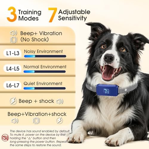 Dog Bark Collar for Large Medium Small Dogs, Effective No-Bark Collar, Smart Barking Collar, 2026 Upgraded Bark Collar with 7 Sensitivity, 3 Modes, Dark Blue
