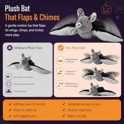 Flying Bat Dog Toy, Flapping Bat Dog Toy with Chirping Sounds, Interactive Rechargeable Flap Bat Toy for Dogs Cats, Hanging & Wand Play, 3PCS