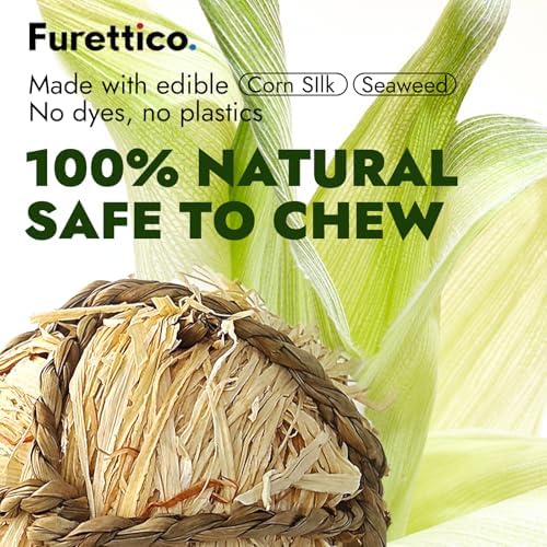 Natural Dog Chew Toy, 1pcs Woven Grass Chew Ball for Dogs, Dental Teething Toy & Interactive Fetch Toys, Outdoor Rattan Digestible Chew Ball for Boredom Relief - Seaweed & Corn Silk