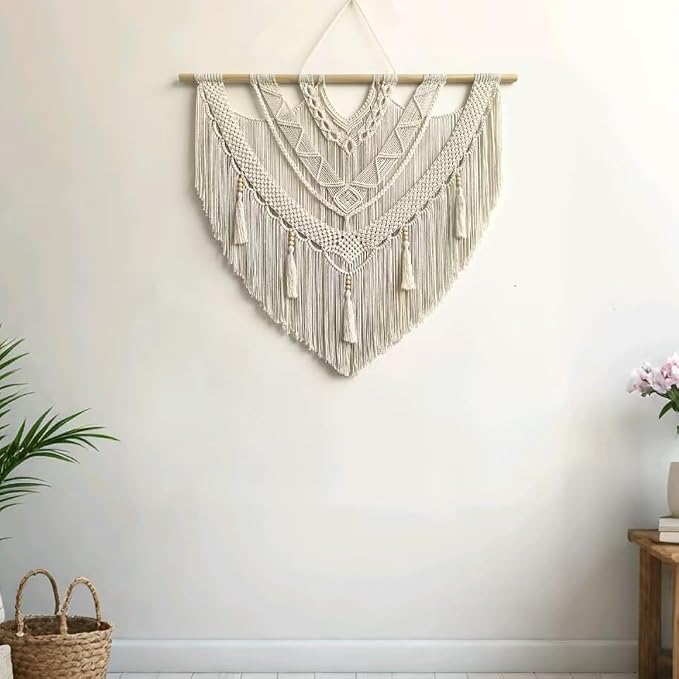 guzhiou Large Macrame Wall Hanging, Boho Woven Tapestry Decor Art, 43"x40" | Handmade bohemian woven tapestry for bedroom, living room, apartment. Perfect Boho style wall decor art for weddings, parties