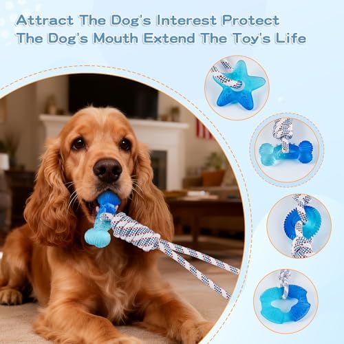 Dog Chew Toys for Aggressive Chewers, Multiple Textures & Rope, ndestructible Tough Durable Interactive Dog Toys, Puppy Chew Toys for Teething， Blue Bone