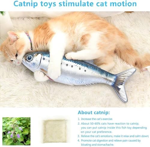 2 Packs Cat Toys Floppy Fish with Catnip, Realistic Moving Cat Fish Toy