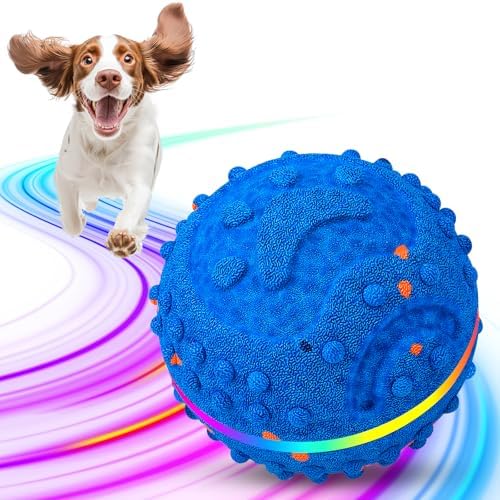 Interactive Dog Toys Ball, Self-Rolling & Bouncing Ball with RGB Colorful Lights to Keep Them Busy, 3-in-1 Interactive Mode, E-TPU Material, Type-C Charging, Moving Dog Toy for Dogs Puppies (Blue)