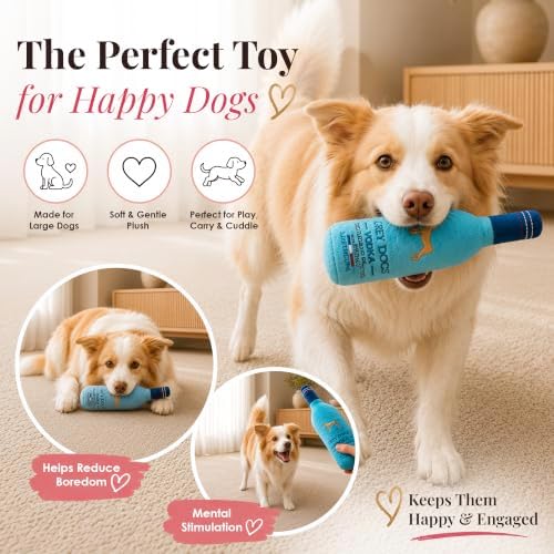Dog Diggin Designs Grey Dogs Vodka Plush Dog Toy | Luxury-Inspired Parody Vodka Bottle Dog Toy with Squeaker, Soft Plush Novelty Dog Toy – Shaken, Not Stirred!
