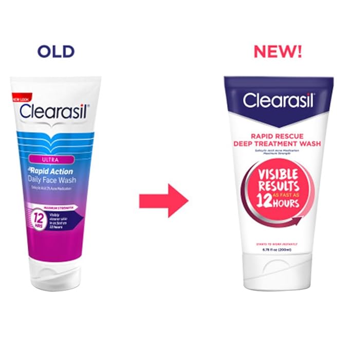 Clearasil Rapid Rescue Deep Treatment Acne Face Wash, Maximum Strenght with 2% Salicylic Acid Acne Medication, Acne Facial Cleanser, 6.78 fl oz