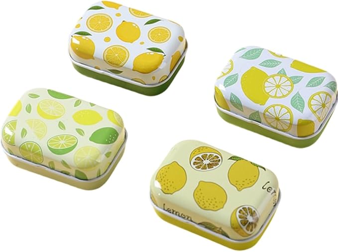8Pcs Metal Hinged Tin Box Container Floral Farmhouse Rustic Mini Portable Small Storage Container Kit with Lid for Home Storage 2.1x1.5x1 Inch (Yellow)