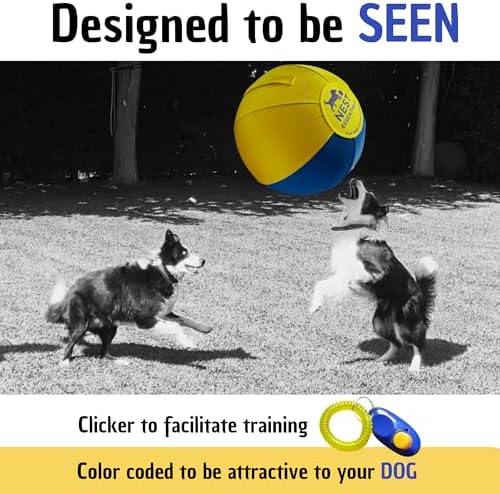 Herding Ball for Dogs 18” Durable Training Dog Toy for Medium & Large Dogs | Dog Ball Includes Clicker + Pump | Blue & Yellow | Tough 1680D Fabric | for Active Breeds