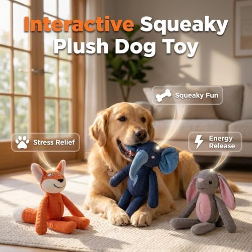 2026 Upgraded Indestructible Plush Dog Toy for Aggressive Chewers, Interactive Squeaky Chew Toy, Durable Teething Toy for Small, Medium & Large Dogs (Orange Fox)