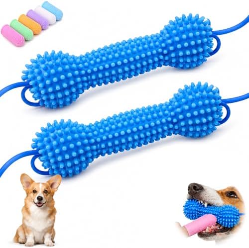 Dual-Action Canine Dental Prop,Dog Dental Chew Toy for Effortless Brushing,Interactive Treat-Dispensing Squeaky Bone,Pet Oral Care for Small,Medium,and Large Breeds (Blue-2pcs)