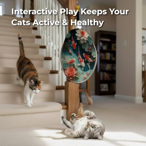 OtterVerz 11 Interactive Cat Toys for Indoor Cats, Automatic Concealed Hide and Seek Hanging Feather Cat Toy, Rechargeable Motion-Activated Enrichment Toys for Bored Adult Cats (Fish Pond Pattern