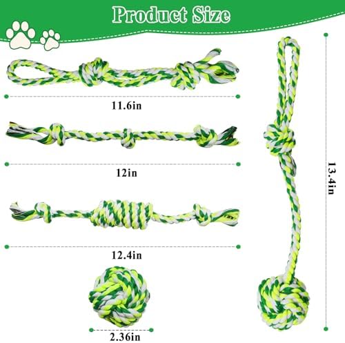 ASOCEA 5 Pack Cotton Rope Toys for Puppy Teething Small Dogs Green