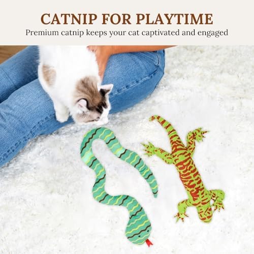 Interactive Cat Toys for Indoor Cats - Glow in Dark Octopus - XL Snake And Lizard Chew Toy - Round Base Teaser Wand - Bored Adult Feline Hunting Enrichment - Self Play Kitten Juguetes para Gatos