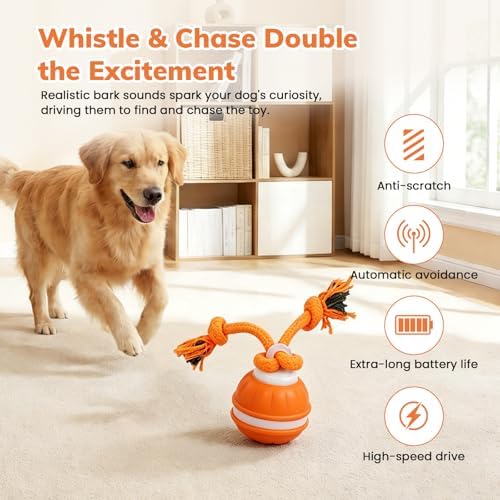 Dog Toys, Interactive Dog Toys, Automatic Interactive Dog Ball, 3 Modes Motion Activated Dog Balls for Medium Large Dogs, Type-C Rechargeable & Bite-Resistant (Orange01)
