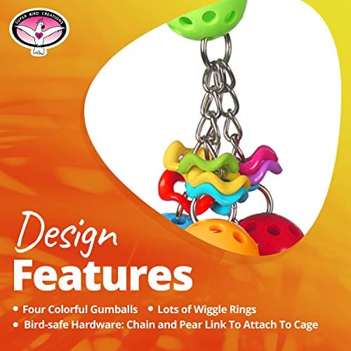 Super Bird Creations SB1093 Jingleberries Bird Toy - Colorful Plastic Toy Balls with Bells for Small/Medium Birds - Parrotlets Parakeets Cockatiels - Encourage Beak Health & Dexterity - 6"x 2.5"x 2.5"