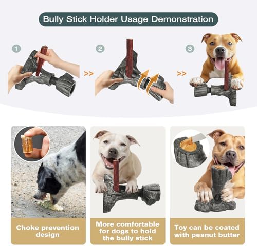 Sedioso Bully Stick Holder for Dogs, Dog Frozen Toy, Though Dog Toys for Aggressive Chewer, Sturdy Dogs Chew Holder Safety Device to Prevent Choking, BPA-Free, Long-Lasting -Fits Various Bully Sticks