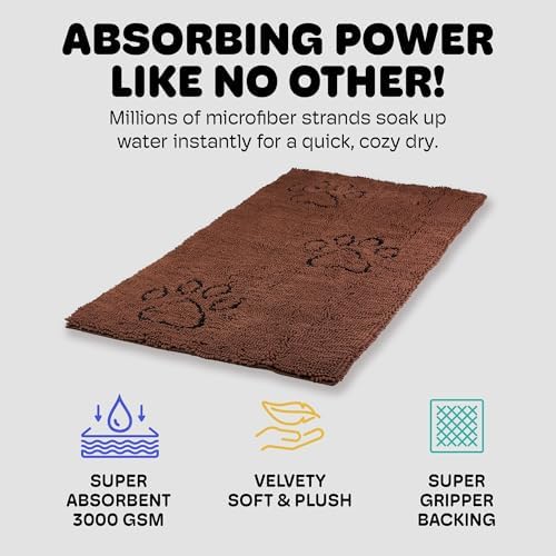 Dog Gone Smart Dirty Dog Shammy + Doormat Bundle - Super Absorbent Plush Shammy Towel & Doormat - Fast-Drying, Soft & Gentle on Fur, Non-Slip Backing, Machine Washable, Durable and Long-Lasting -Brown