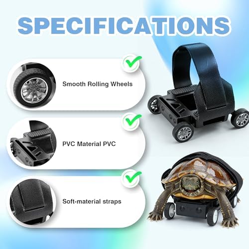 Adjustable Turtle Skateboard Playing and Training Toys Set, Full Wheel Stable Support Hook and Loop Strap, Toy for Small Reptiles & Pets (Medium)