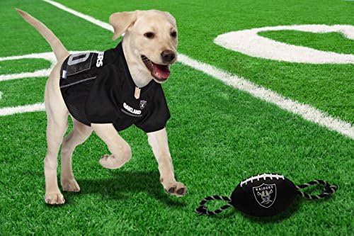 Pets First NFL Raiders Football Dog Toy, Tough Quality Nylon Materials, Strong Pull Ropes, Inner Squeaker, NFL Team Color
