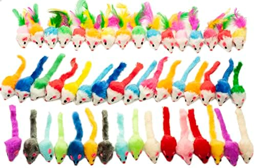 Fashion's Talk 48-Count Assorted Mice Cat Toys Furry Rattle Mouse Kitten Toy Mini Mice for Indoor Cats Interactive Play Color Varies