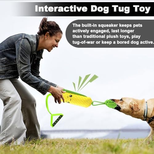 ETIAL Interactive Dog Tug Toy,Indestructible Dog Toys for Aggressive Chewers,Tough Squeaky Dog Rope Toys for Training,Tug of War Dog Toy Balls for Medium & Large Dogs (Corn)