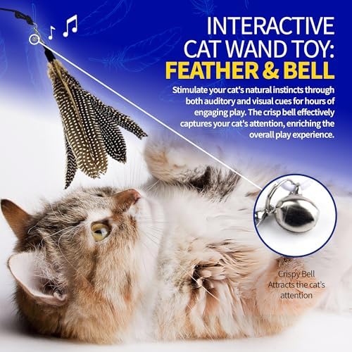 Pet Fit For Life Cat Feather Wand Toys – Interactive Cat Wand Toy for Indoor Pets | 2 Feather Attachments | Promotes Animal Health & Fitness, Made w/ Soft & Durable Materials | Gift (Brown)