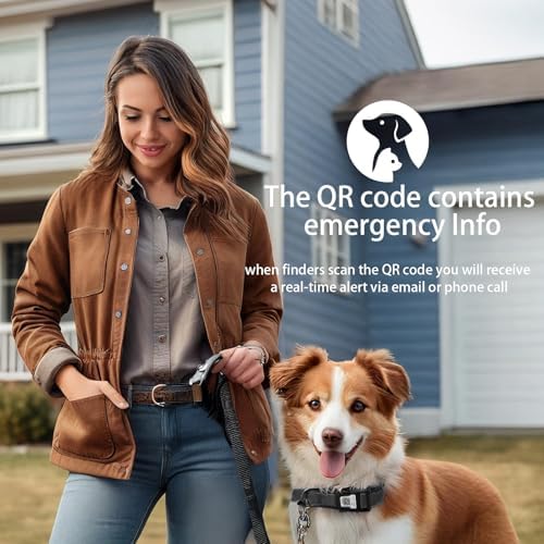 Reflective Dog Collar with QR Code Tag, Black, S (9.8"-15.7")
