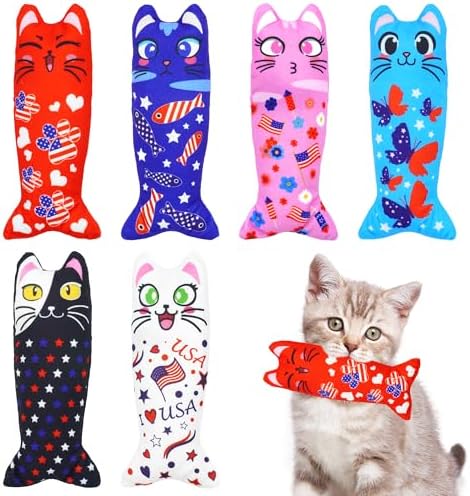 Patriotic Cat Catnip Toys with Crinkle for Indoor Cats 6 Pack