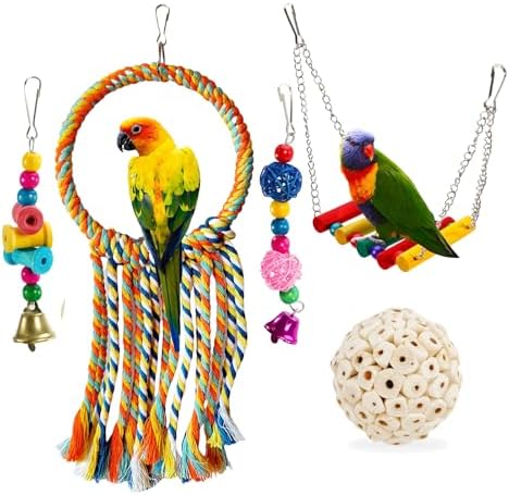 Bird Hoop Swing and Parakeet Toys,Natural Sola Balls,Shredding Hanging Toy