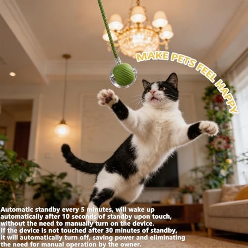 Interactive Smart Wake Pet Ball with Teaser Tail for Cats & Dogs（Green）