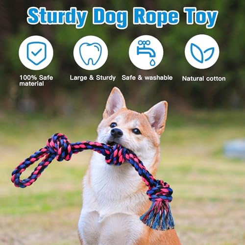 UPSKY Dog Rope Toys 2 Nearly Indestructible Dog Toys, Dog Toy for Medium to Large Breed, Dental Cleaning Chew Toys, Dog Tug Toy for Boredom, Dog Teething Toys, Dog Rope Toy for Aggressive Chewers