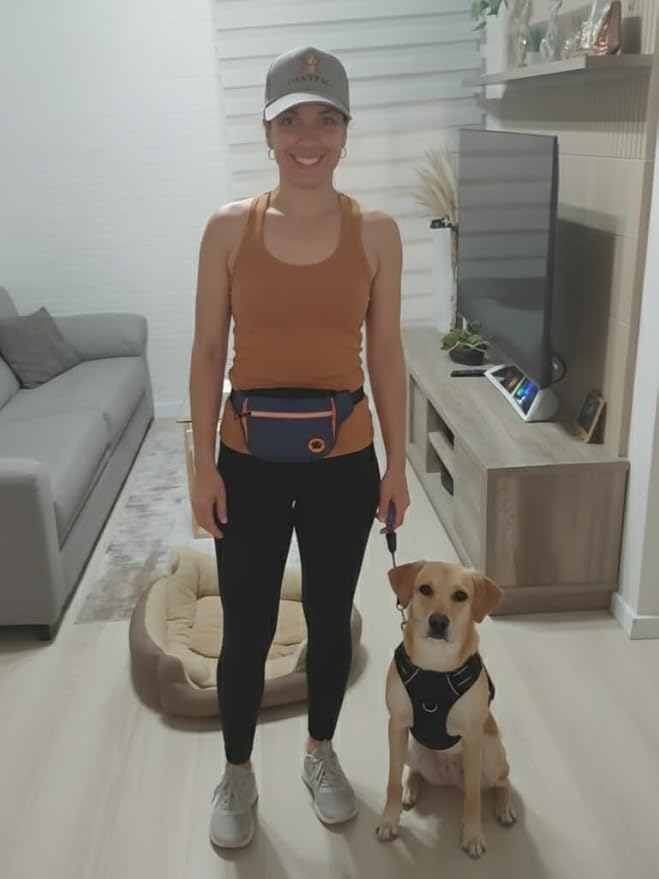 Dog Walking Waist Bag, Gray, Navy Blue, with Bungee Leash, Hands-Free Training Pouch, Treat Storage, Poop Bag Dispenser (Blue)