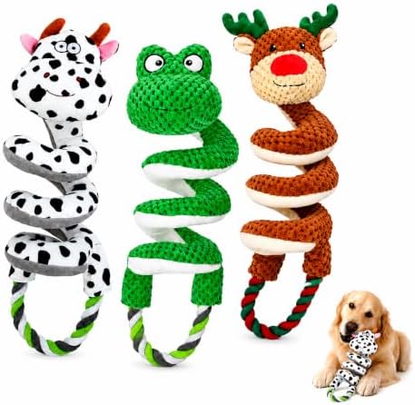 3 Pack Squeaky Dog Toys with Pull Rope Plush Tug Toys for Dogs, Colorful*K