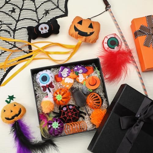24 Pcs Halloween Catnip Toys, Mice Balls Feather Wands Plush Set