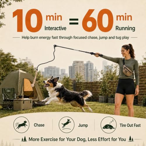 Flirt Pole for Dogs,Heavy Duty Interactive Chase & Rope Tug Toy