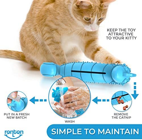 Ronton Cat Toothbrush Catnip Toy - Durable Hard Rubber - Cat Dental Care, Cat Interactive Toothbrush Chew Toy (1 Pack_Seahorse)