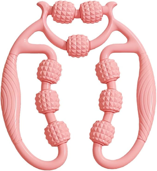9-Wheel Muscle Massage Roller, Pink, PP+ABS Material, Adjustable for Cervical Arm Thigh Calf Massage, 10.24in x9.45in