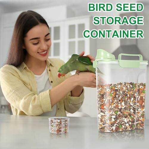 TBMax Pet Dog Cat Food Storage Containers 2 Pack 10 to 14 Lbs, Airtight Cat Food Dispenser with Large Spout & Portable Handle, Travel Dog Treat Storage Bin Bird Seed Container -Light Green/Light Grey