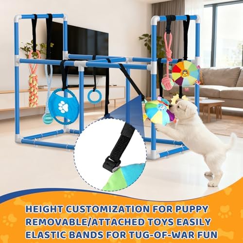 Large Puppy Play Gym & 10 Toys (Blue,33.5″ x 28.5″ x 19.6″‌)