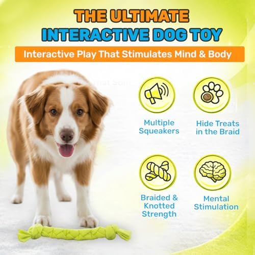 GURU Pet Squeaking Tennis Snuffle Rope Dog Toy with Braided Design - Snuffle Rope for Durable Play - Interactive Dog Toy with Squeakers & Treat Hiding for Stimulation - Dog Snuffle Toy for Active Pets