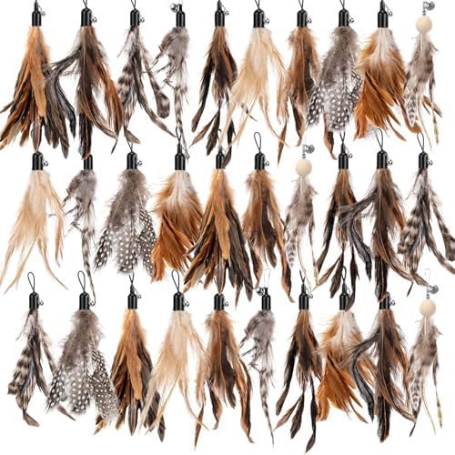 Leitee 30 Pcs Cat Feather Toys Bulk Wand, Classic Color, Reed Flower