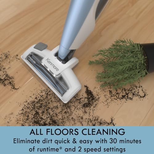 Kenmore DS1020 16V Cordless Stick Vacuum Lightweight 2-in-1 Handheld | LED Headlight with 2-Speed Power Control for Hardwood Floor, Carpet & Pet Hair, Gray-Blue