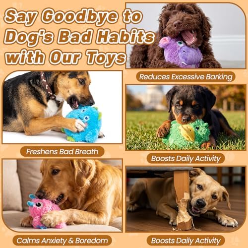 Junkin 4 Pack Dog Squeaky Toys, Plush Stuffed Dogs Toy, Cute Style