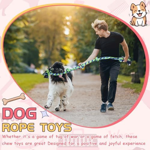 Hollowfly Dog Rope Toys for Extra Large Dogs, 2 Pack 6 Feet 5 Knot Tug of War Dog Toy for Large Aggressive Chewers Heavy Duty Cotton Teeth Cleaning Indestructible Puppy Chew Toys