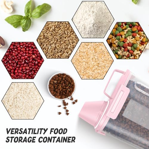 Dog Cat Food Storage Container with Cup (Pink, 2.5L (2 pack))