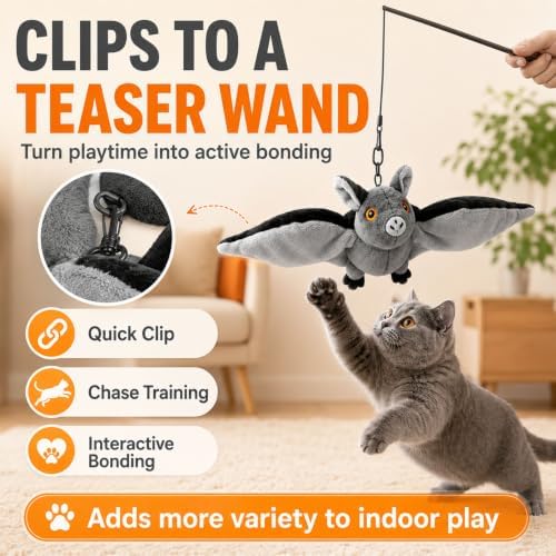 Flying Bat Dog Toy, Flying Bat Toy for Dogs & Cats with Flapping Wings and Chirping Sound, Motion-Activated Interactive Pet Toy for Hanging, Ground and Indoor Chase Play (1PC)