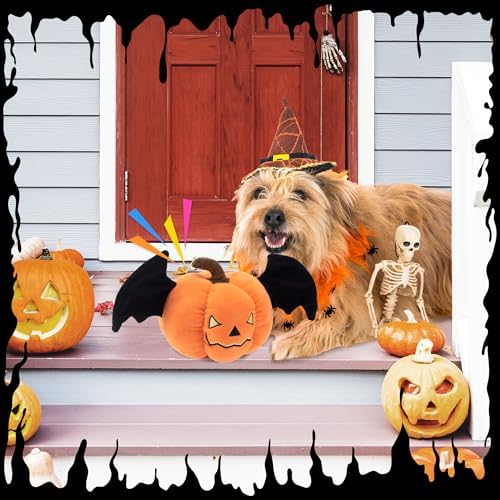 LECHONG Halloween Squeaky Dog Toys, Funny Pumpkin for Puppy Small and Medium Dogs, Crinkle Pumpkin Puppy Toys with Wings, Cute Plush Dog Chew Toys