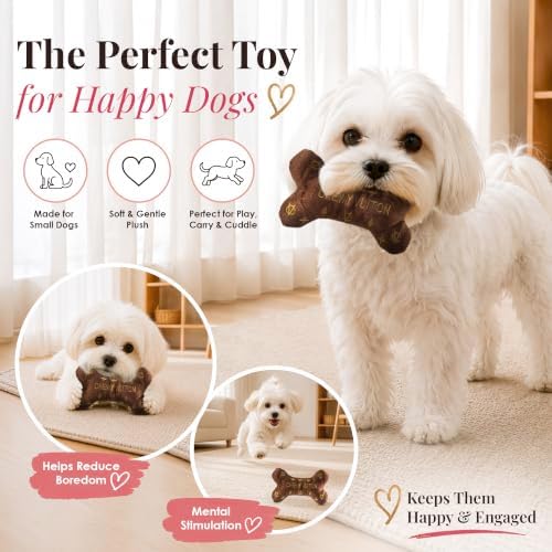 Dog Diggin Designs Chewy Vuiton Plush Dog Toy Bone | Luxury-Inspired Parody Designer Bone with Squeaker, Soft Plush Chew & Play Dog Toy – Prêt-à-Porter Play!